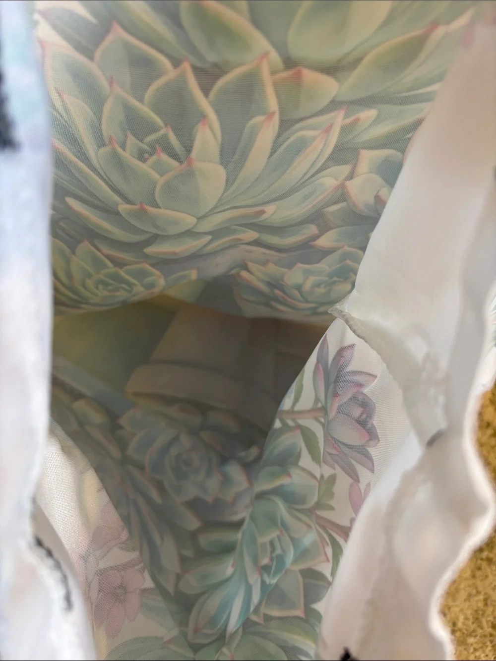 Pastel Potted Succulents Cactus Poly Tote Bag NWT 14x15.25”